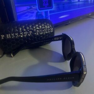 Philipp Plein Black Sunglasses with Embellished Case